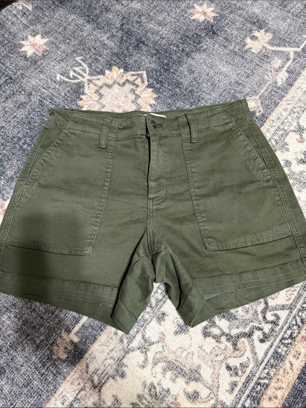 Olive Green Cargo Shorts with Front Patch Pockets